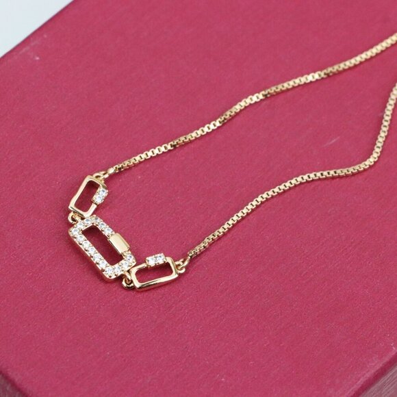 Elegant Rose Gold Adjustable Bracelet with Sparkling Rectangle Charms, XPAB0632 - Picture 11 of 12